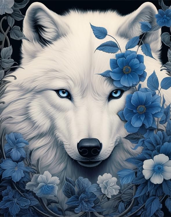 Kit broderie de perles loup et fleur, cadeau DIY adulte créatif