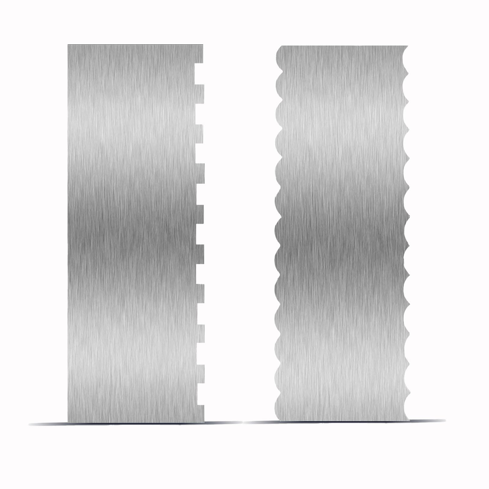 2 Piece 9 Inch Stainless Steel Cake Scraper, Cream Cake Scraper Sided Patterned Edge Stripe Edge Smoother Scraper Cake Smoother Frosting Scraper Cake