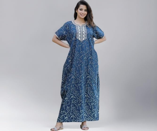 Women's Pure Cotton Block Print Regular Rajasthani Jaipuri Maxi Nighty