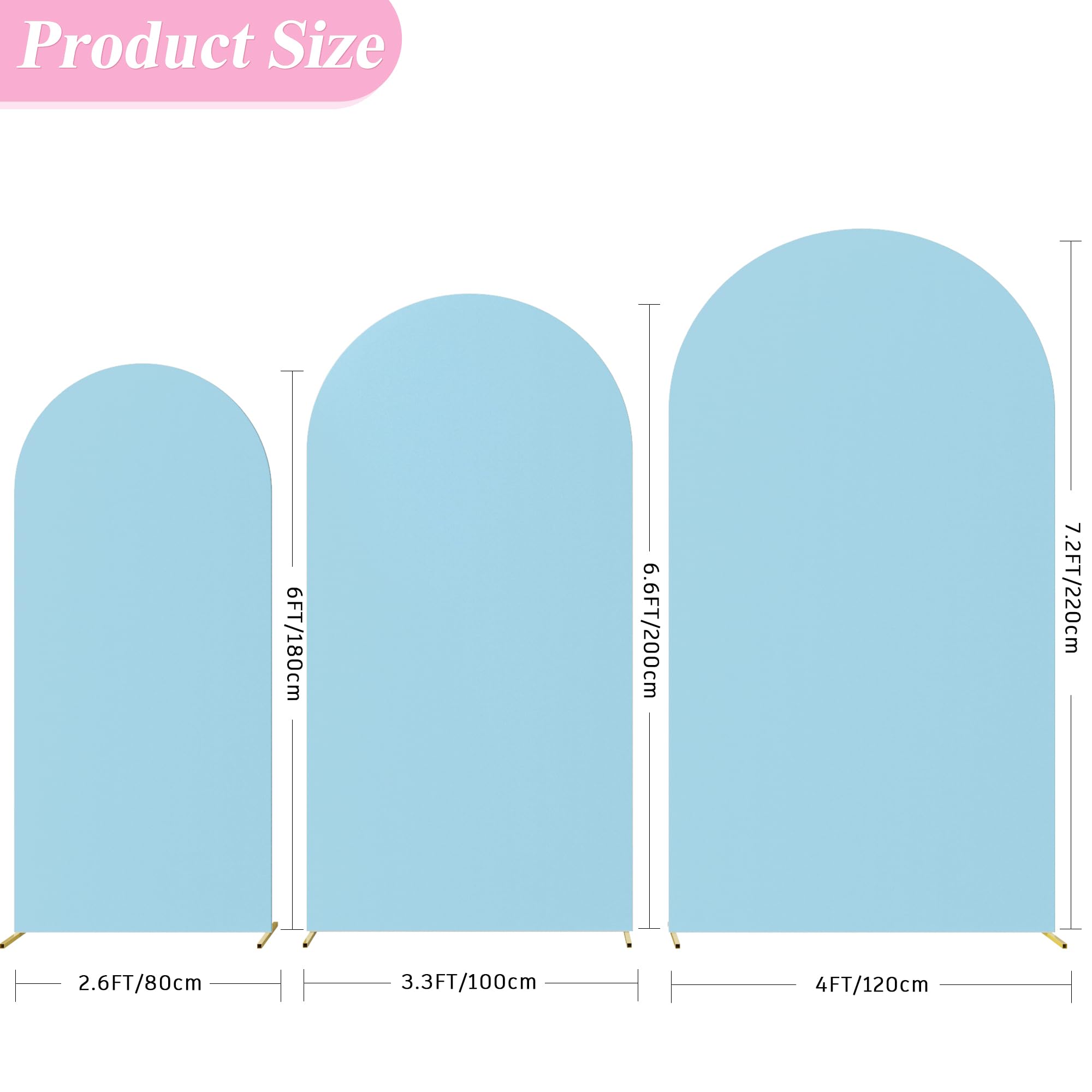 Wokceer Wedding Arch Cover (7.2FT, 6.6FT, 6FT) Set of 3 Spandex Fitted Wedding Arch Stand Covers for Round Top Chiara Arch Backdrop Stands Cover for Birthday Party Ceremony Banquet Decor Dusty Blue