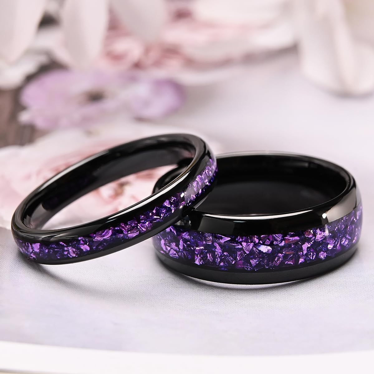 Tungsten Carbide Rings for Men and Women 8mm/4mm Men‘’s Engagement Wedding Bands Inlaid Purple Galaxy Opal Fashion and High Polish - Image 5