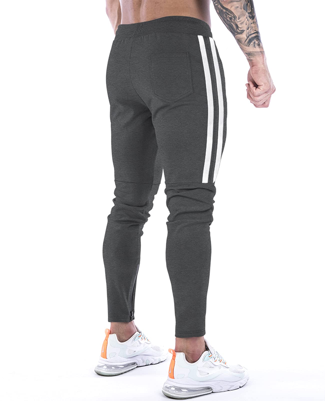 Suwangi Pantaloni Tuta Uomo Palestra Running della Allenamento Slim Fit Design a Righe con Tasche Zip