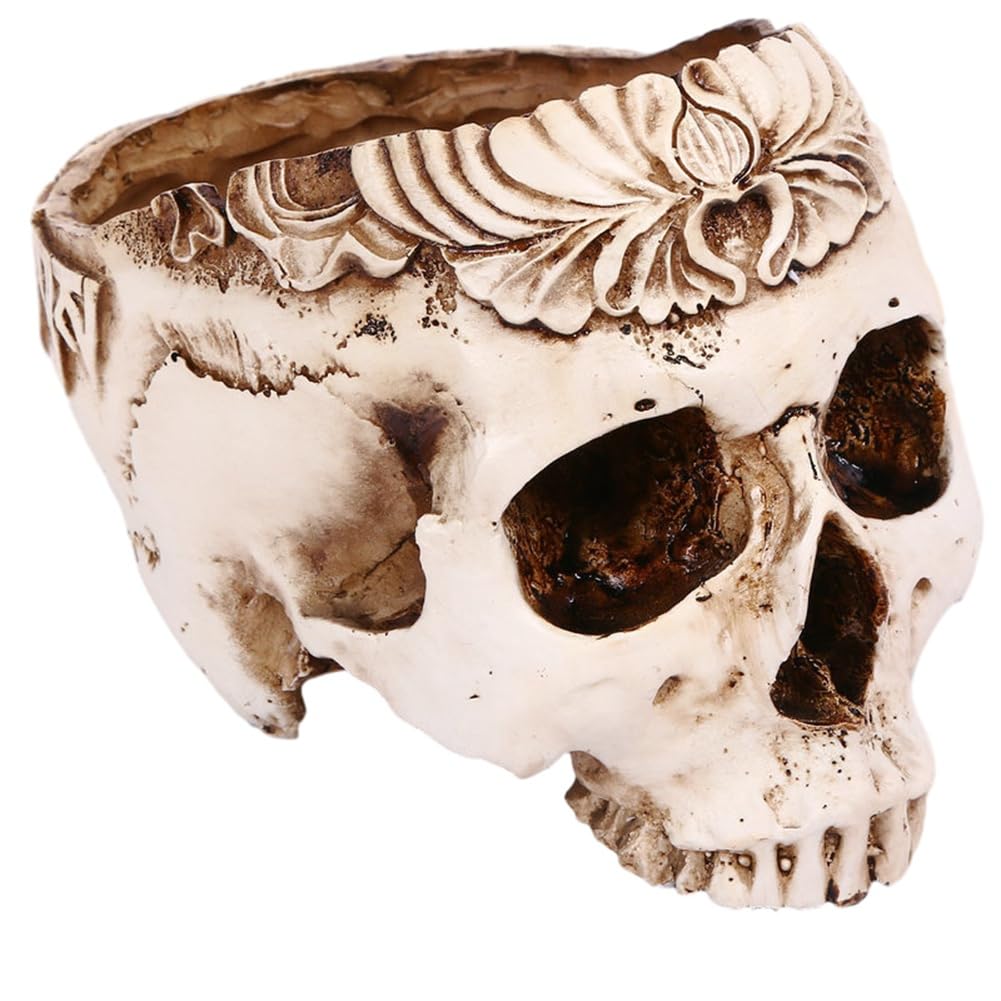 CTRLZS 1 Piece Resin Skull Planter Flower Succulents Pot Carved Skeleton Flowerpot 15x22cm As Shown Sugar Cactus Planter Pots Holder Candy Bowl