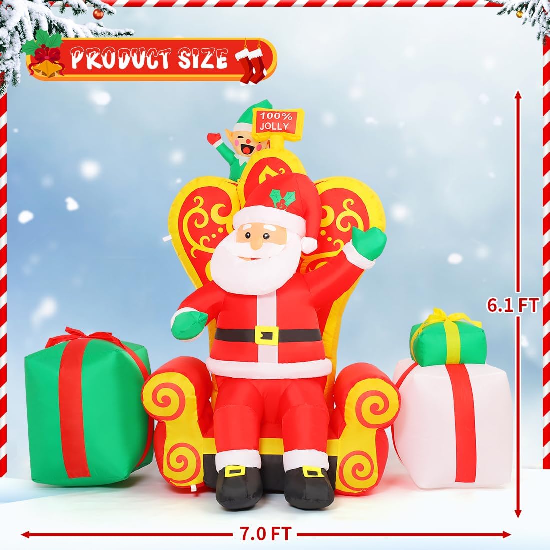 COMIN 7 FT Christmas Decorations Outdoor Inflatables Santas Elf Gift Box Blowups with Built-in LEDs for Yard Party Garden Lawn Decor