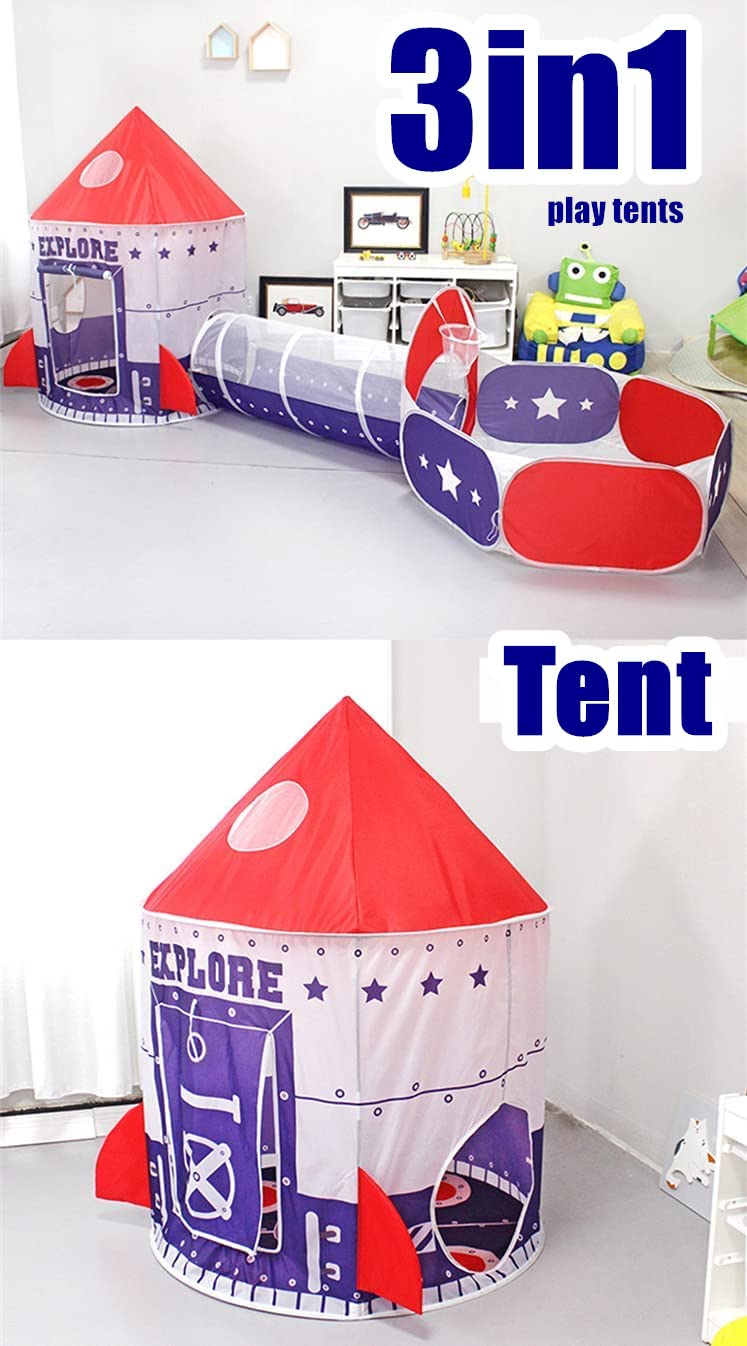 3 en 1 Kids Play Tienda Tunel de rastreo y Bola Hoyo Tienda de Playhouse Infantil con aro de Baloncesto, para Uso Interior y Exterior con Estuche portátil. (Rojo) (Azul Oscuro)