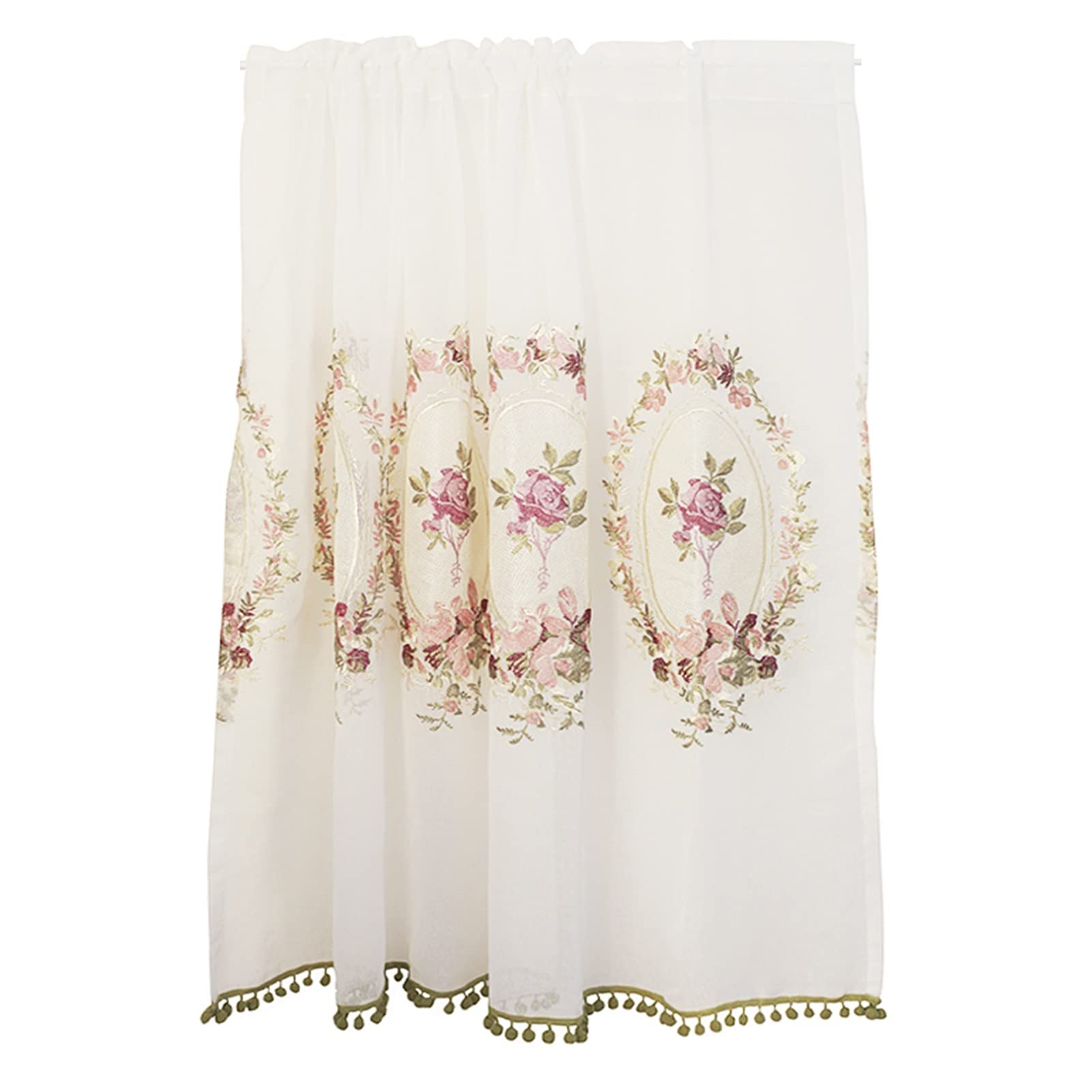 Cortinas cortas de tul con rosas perfectas para dar luz y encanto a tu cocina