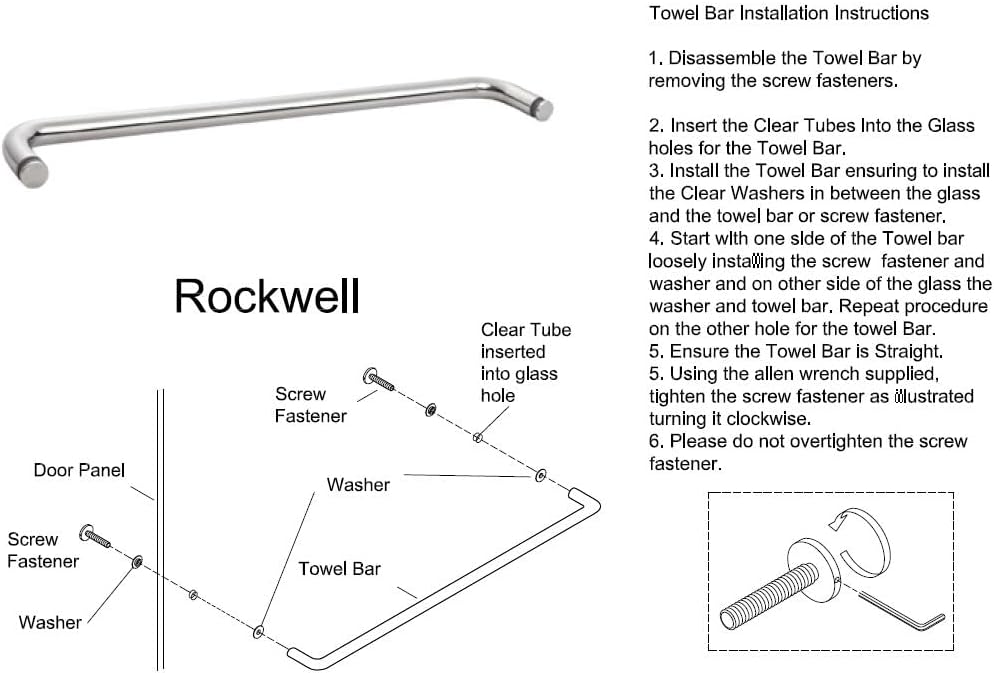 Rockwell Security 6 Inch Center to Center Single Sided Pull for Shower Doors in Brushed Nickel Finish