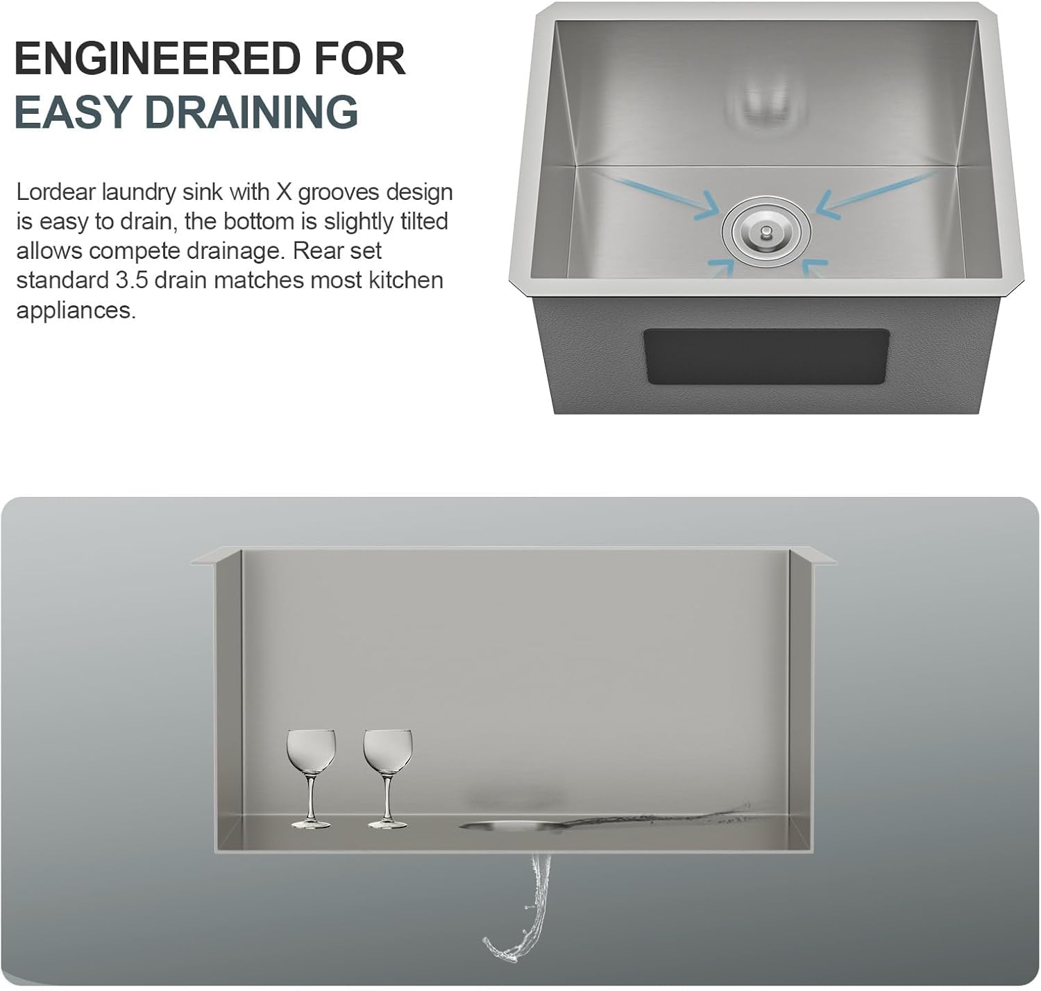 Lordear 21 Inch Laundry Sink Stainless Steel 21x18x12 Undermount Sink Single Bowl 16 Gauge Stainless Steel Deep Laundry Room 12 Inch Deep Utility Sinks