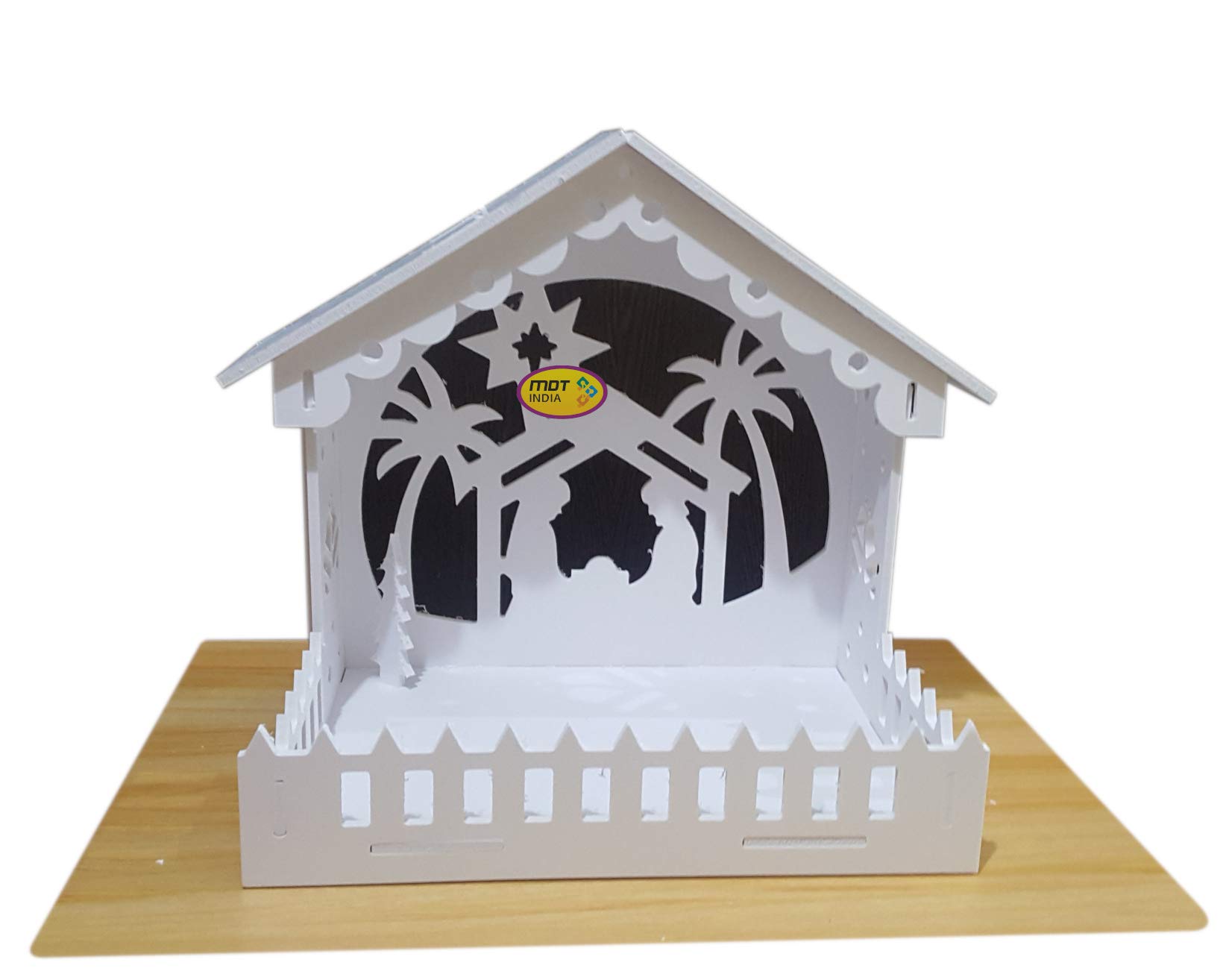 MDT India DIY Christmas Crib House for Xmas Decoration Stable Pulkoodu Kudil (Only Crib, Small - 29.5 cm)