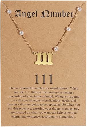 Angel Number Necklace 18k Gold Plated Stainless Steel Faux Pearl Choker 111 222 333 444 555 666 777 888 999 Pendants Necklace Chain Gift for Women Girl Numerology Jewelry