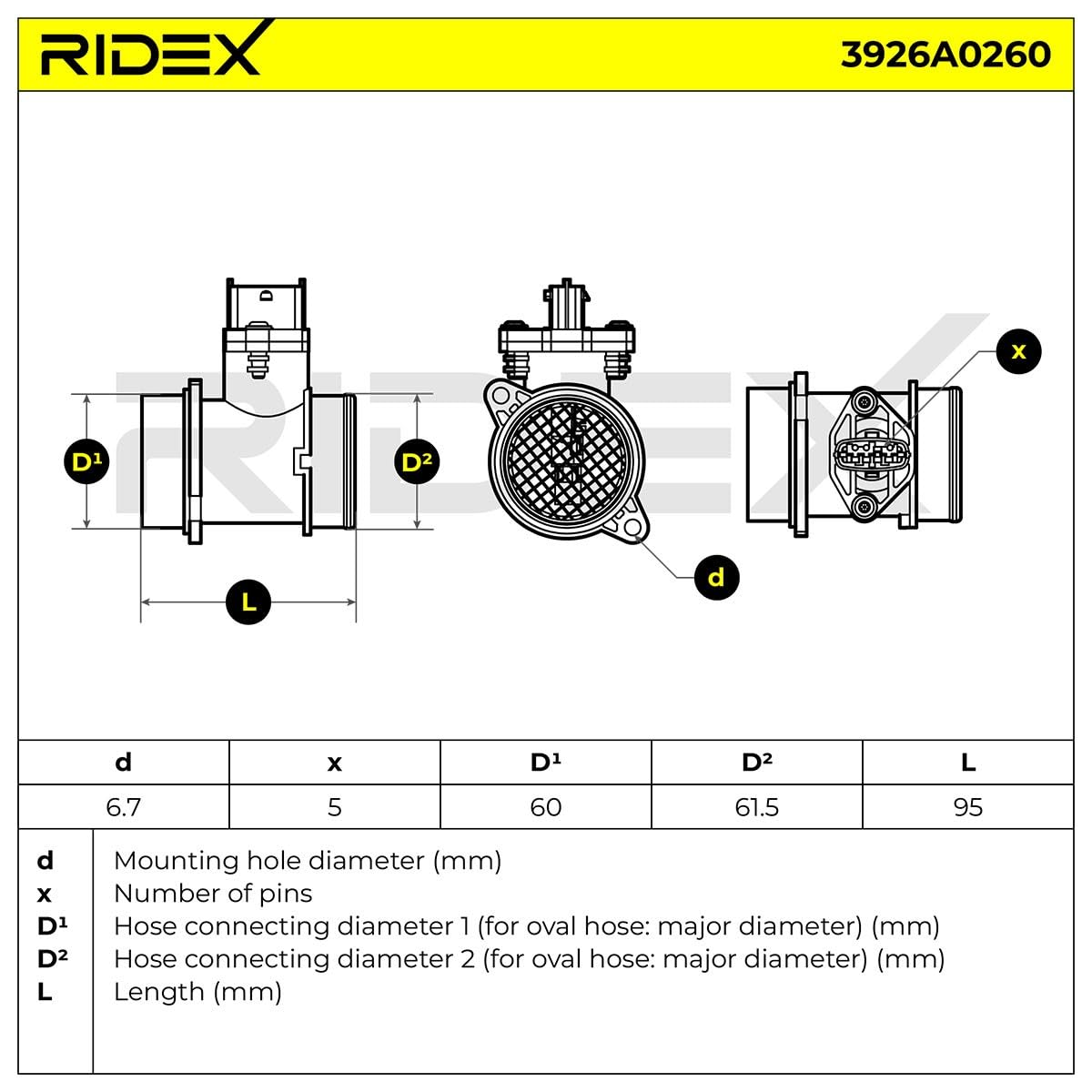 RIDEX 3926A0260 Debimetro Compatibilità con FIAT PANDA 169