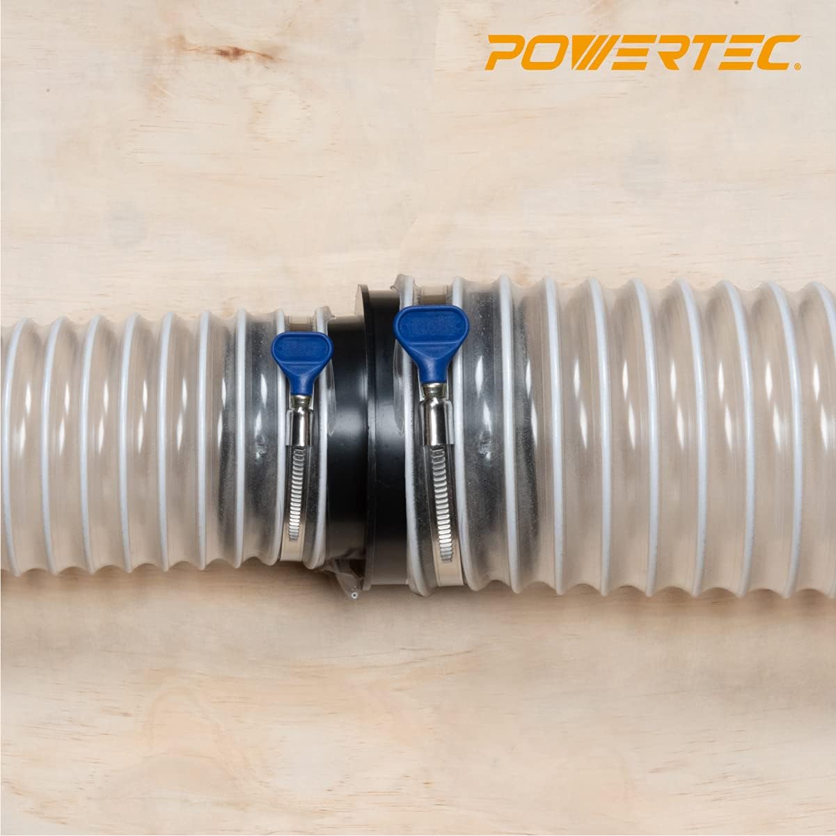 POWERTEC 5" x 10' Dust Collection Hose with 5pcs Stainless Steel Clamps and 5" to 4" Reducer for Woodworking, Wood Shop Dust Collection System, Leaf Vacuum, Lawn Mower, Ferrets and Small Pets (70465)