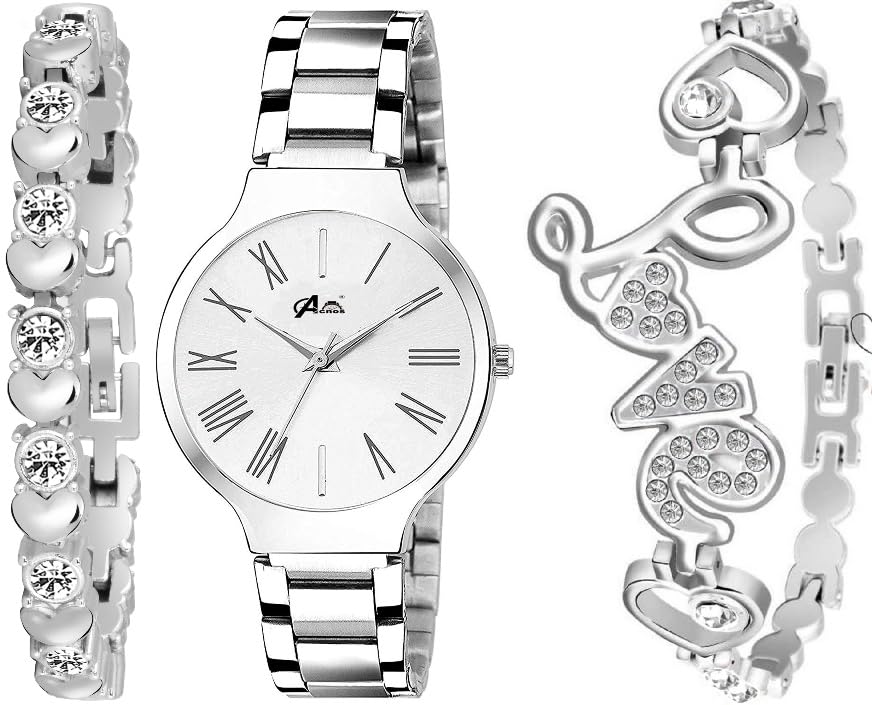 Acnos Stainless Steel Premium White Dial Diamond Silver Analog Watch Love Diamond Bracelet For Girl Best Design Butterfly Combo 3 Pack Of 3, Silver Band (B0CQGDLWT9) Amazon Price History, Amazon Price Tracker