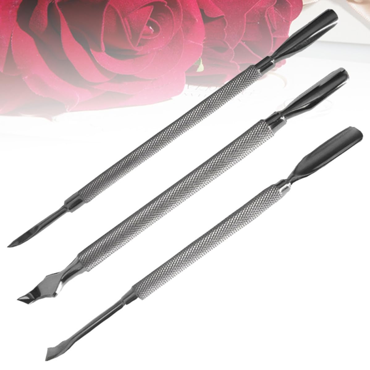 3pcs Stainless Steel Nail Cuticle Pusher Tool with Dual-ended Design for Grinding Dead Skin and Nail Cleaning, Ergonomic Manicure Tool for Personal and Professional Use in Silver