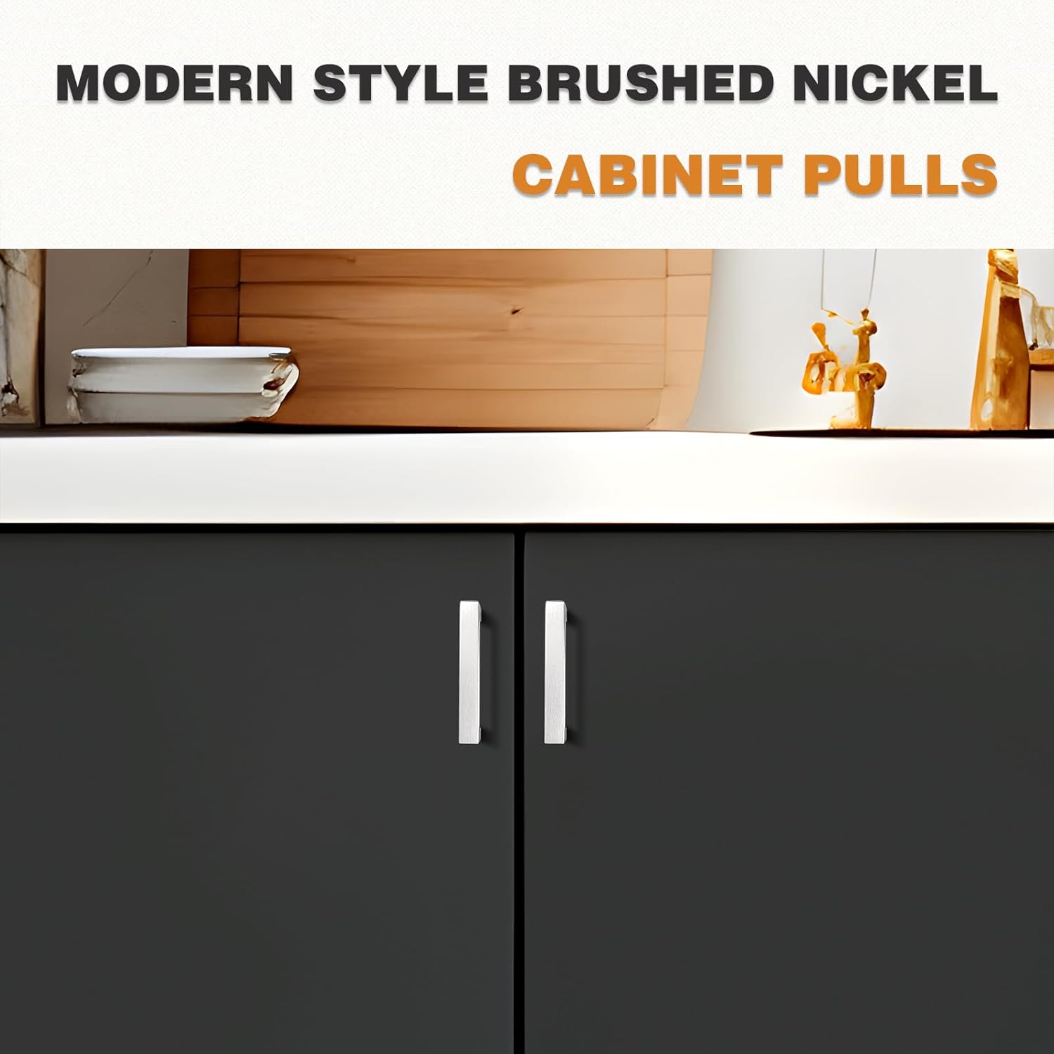 Probrico 50 Pack Silver Cabinet Pulls Square Kitchen Cabinet Hardware 3-1/2 Inch(90mm) Hole Center Modern Drawer Handles Stainless Steel Satin Nickel Drawer Pulls for Cupboard