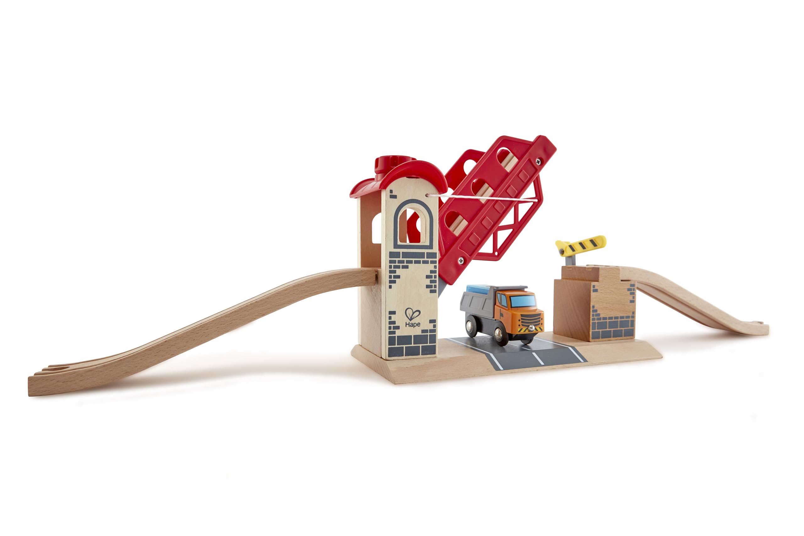 Hape Jouet Pont Levis pour Circuit Train en Bois - Jeu Educatif pour Enfant de Plus de 3 Ans - Système de Molette pour Relever Le Pont - Compatible avec Les Jeux de Marques Traditionnelles