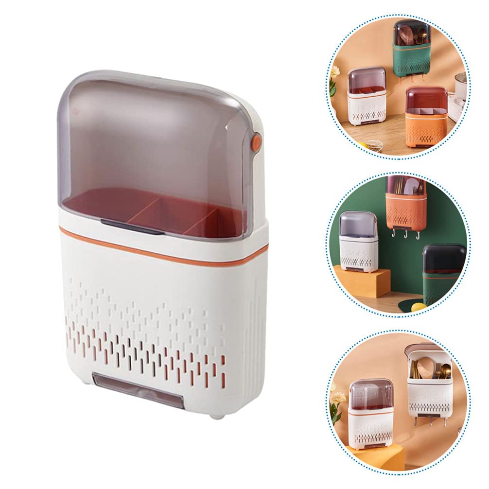 Estante para palillos de cocina, organizador de almacenamiento de cubiertos, organizador de almacenamiento de cubiertos montado en la pared, cesta con tapa escurridora, soporte para utensilios de