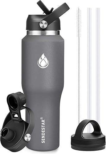 Miniatura 16 de SENDESTAR Botella de agua de acero inoxidable de 40 onzas (fría durante 48 horas, caliente durante 24 horas), botella aislada al vacío de doble Gris
