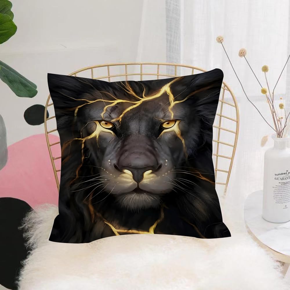 HYOSXW Cushion Cover,Throw Pillow Case Home Decorative for Living Room Bedroom Sofa Chair 16X16 Inch,Lion, a black lion portrait with dark stripeswoven with golden light,Pillowcase 40X40cm