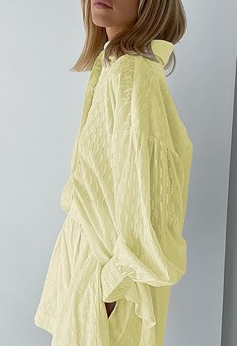 Miniatura 3 de Fixmatti 2 Piece Outfits Long Sleeve Button Down Shirt and Shorts Sweatsuit Lounge Sets