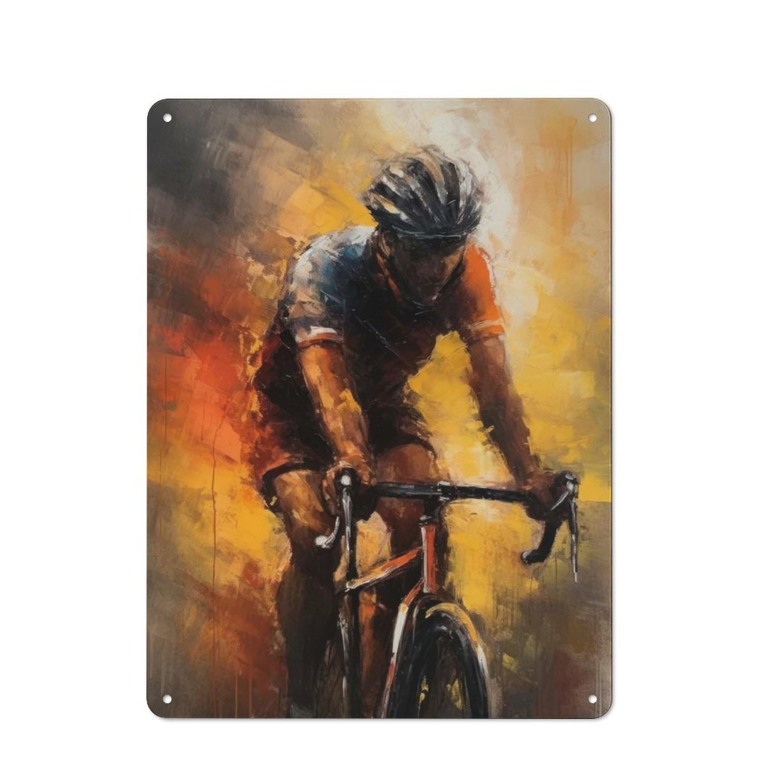 Junmoney Oil Painting Of A Cyclist Creative Metal Wall Decor 40X30cm, Metal Desk Wall Sign For Hobby Room, Office, Lounge Or Living Room