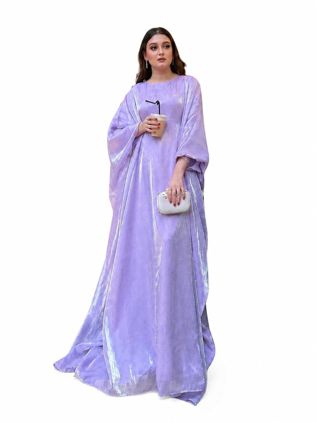 Mirha Wear Women's Luxury Kaftan in Pearl Lavender, Jimi Chu Fabric with Soft Crepe Inner, Relaxed and Flowy Fit, Diamond Tassel Embellishments, Full Length, for Eid, Weddings and Festive-image-32