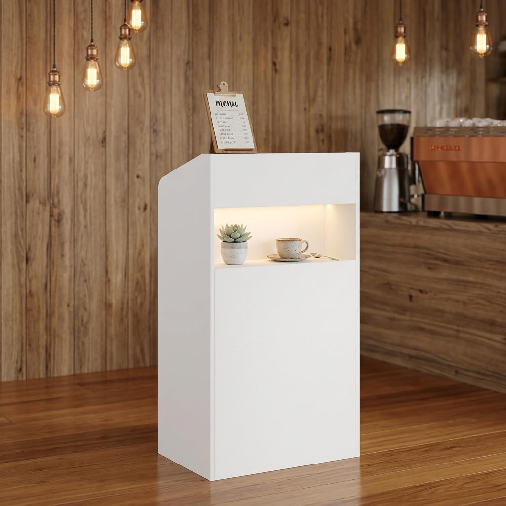 Kleine Empfangstheke mit Abschließbarer Schublade, Rezeptionstheke mit Stauraum, Kassentisch für Salon, Büro, Geschäft, Praxis und Empfangsbereich, Weiß, 58,9 × 38,8 × 104,4 cm