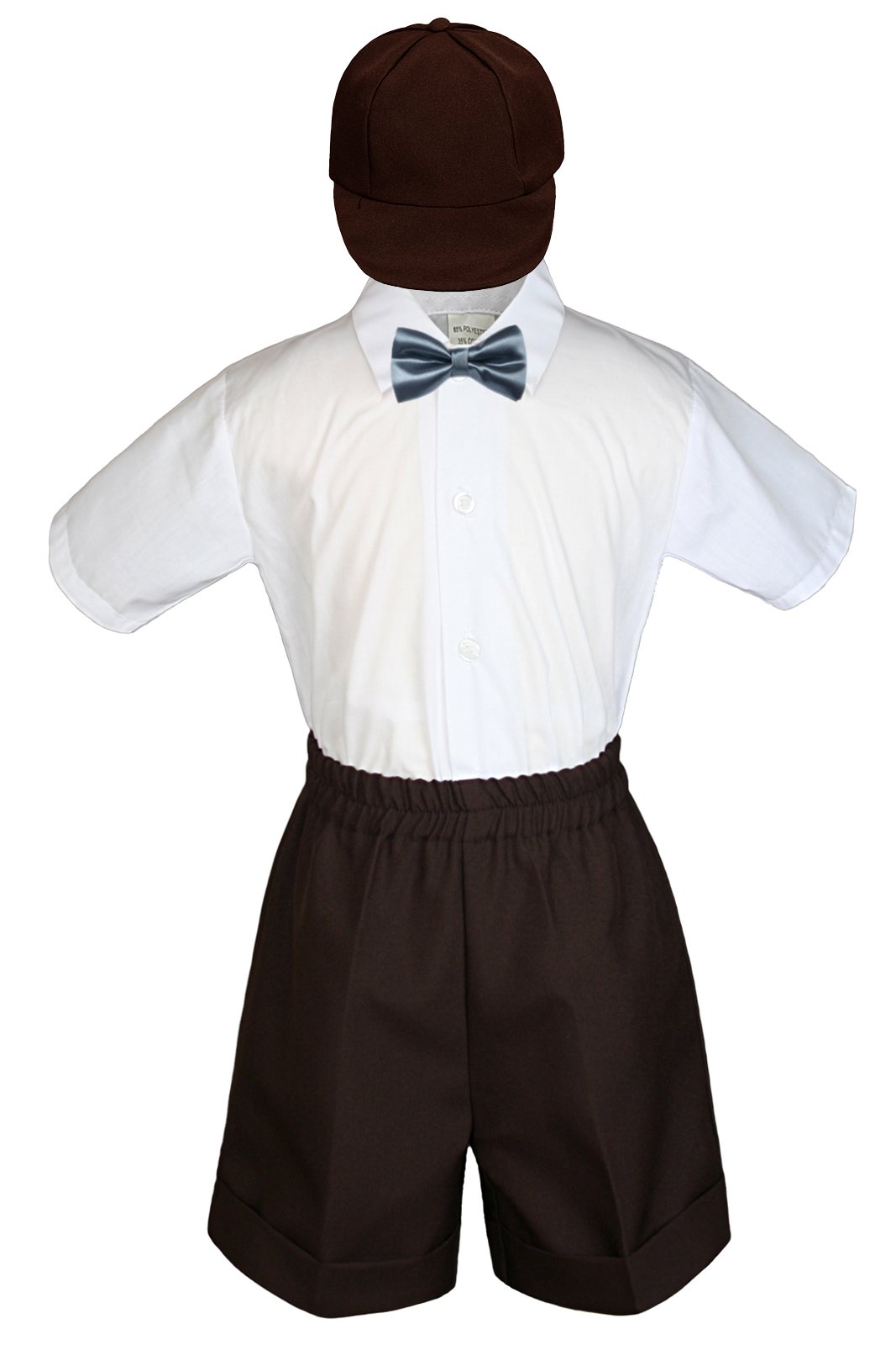 MILLTEX 4 Pieces Formal Party Wedding Color Satin Bow tie Shirt W/Hat Brown Shorts Set New Born Baby Boy Toddler Sm-4T (4T, Dark Gray)