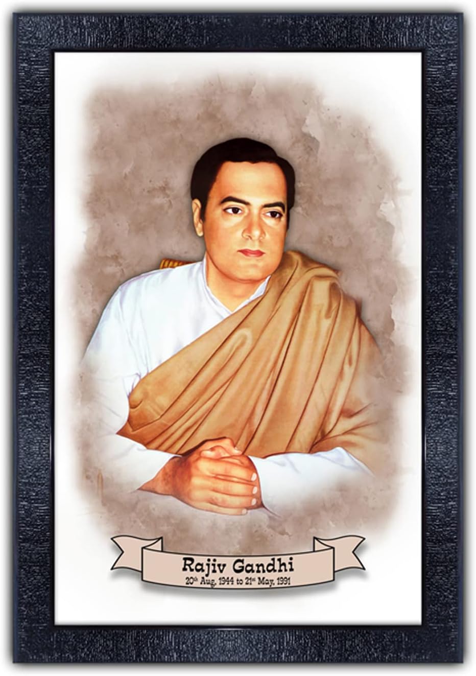 pnf UV Textured Framed Poster of Rajiv Gandhi with Wooden Synthetic Frame p-166 (13.5x19inch,Framed Print,Multicolour)