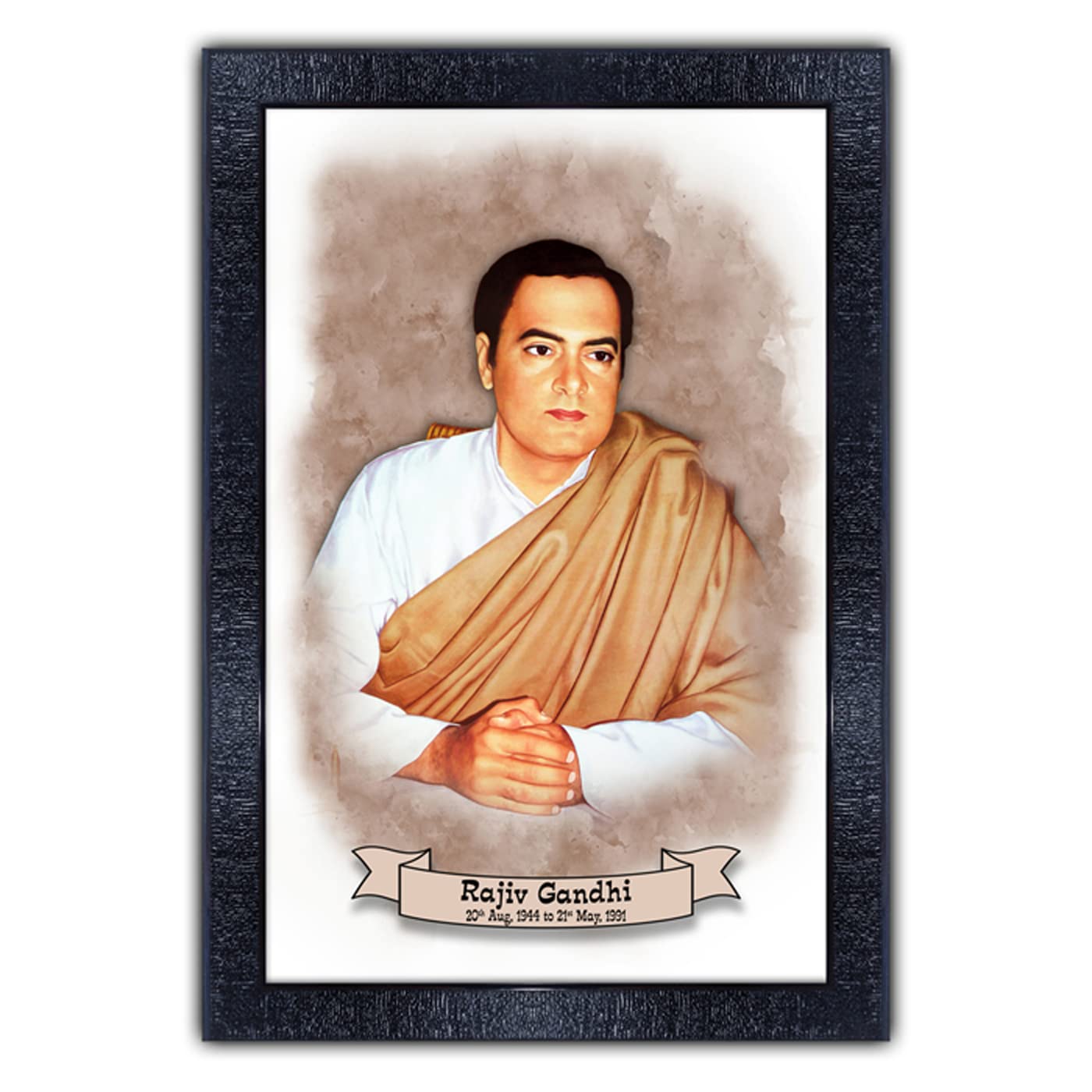 pnf UV Textured Framed Poster of Rajiv Gandhi with Wooden Synthetic Frame p-166 (13.5x19inch,Framed Print,Multicolour)