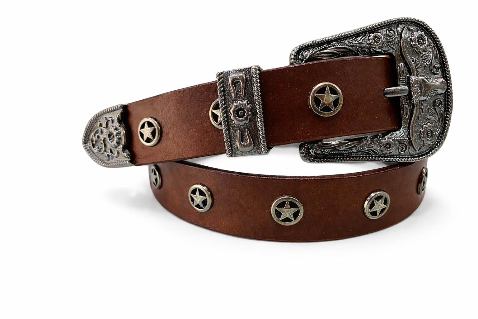 CBU-Men’s Leather Western Belt with Antique Silver Buckle & Star Conchos | Stylish Cowboy Belt for Jeans & Casual Wear-image-33