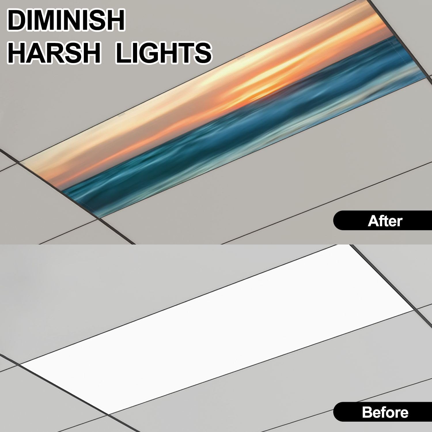 Fluorescent Light Covers for Ceiling Lights Tropical beach sunset abstract Beautiful sea colorful sky Motion Easy to Install Magnetic Light Filter for Classroom Office Hospitals School Home Decor