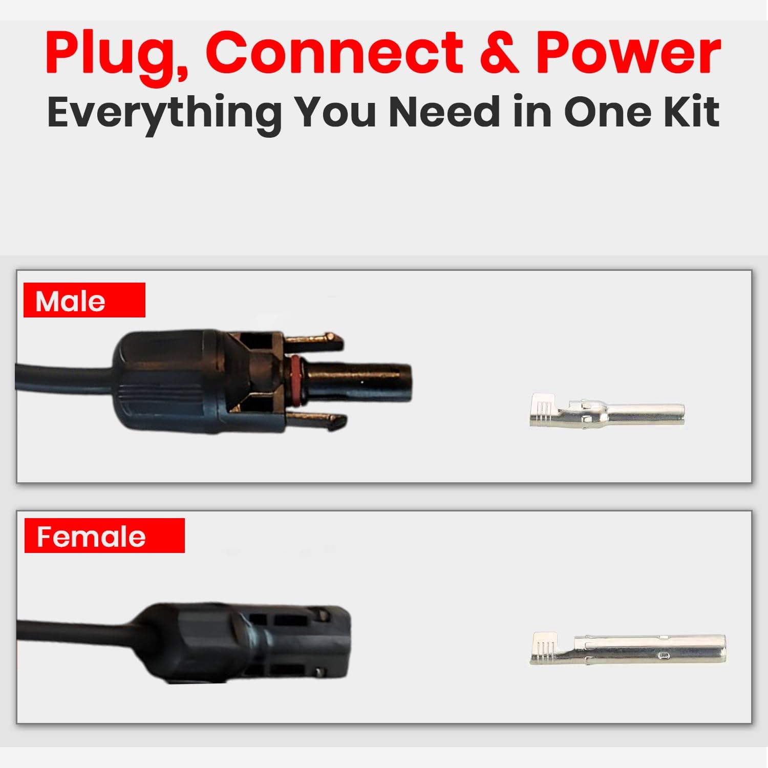 20 Piece PV Solar Panel Connector Kit | Compatible with 10 AWG Solar Cable, 30 Amp, 1000V DC, IP67 Waterproof | PV Spanner Tools Included