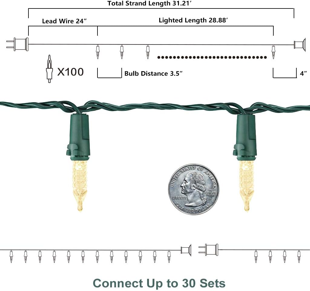 EAMBRITE 100LT Mini Christmas String Lights120V UL Certified for Patio Christmas Tree Garden Yard Indoor and Outdoor, Green Wire