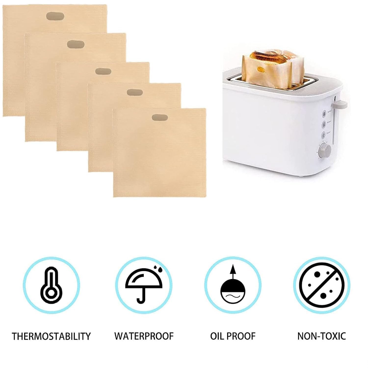 5 pezzi riutilizzabili sacchetti per tostapane sacchetti per pane antiaderenti resistenti al calore sandwich sandwich pizza riscaldamento contenitore in tostapane, forno a microonde o grill