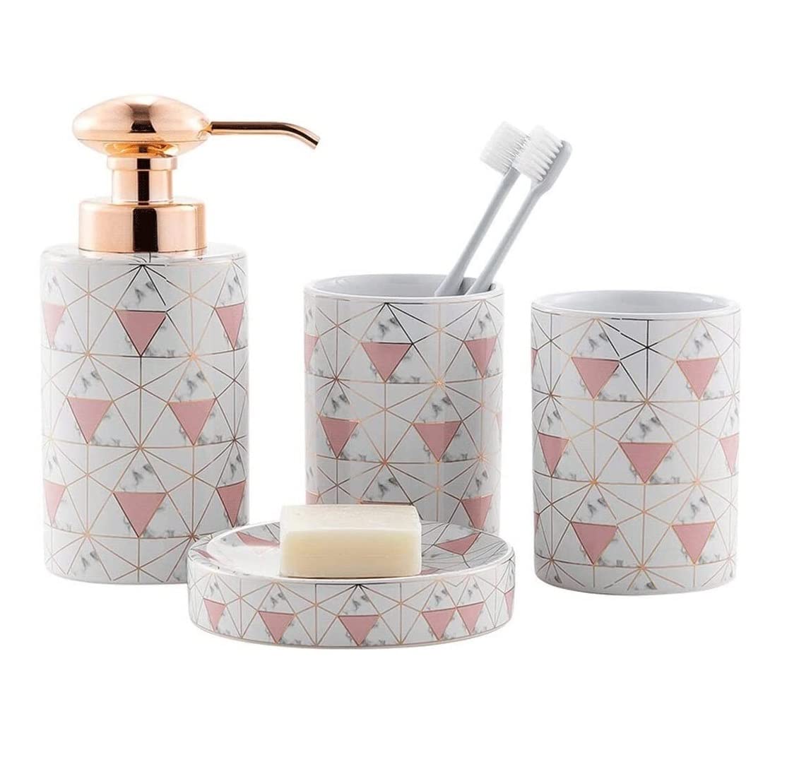 Badezimmer Set 4-teiliges Badezimmer-Zubehör-Set, Inklusive Lotionspender Mit Roségoldener Pumpseifenschale Als Einzugsgeschenk Dekoration Organizer(A)