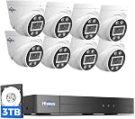 Hiseeu 4K Wired PoE Security Camera System w/8MP PoE Cameras | 121° Wide Angle, 3TB HDD, Color Night Vision, 2 Way Audio, Human Vehicle Detect, IP67 Weatherproof