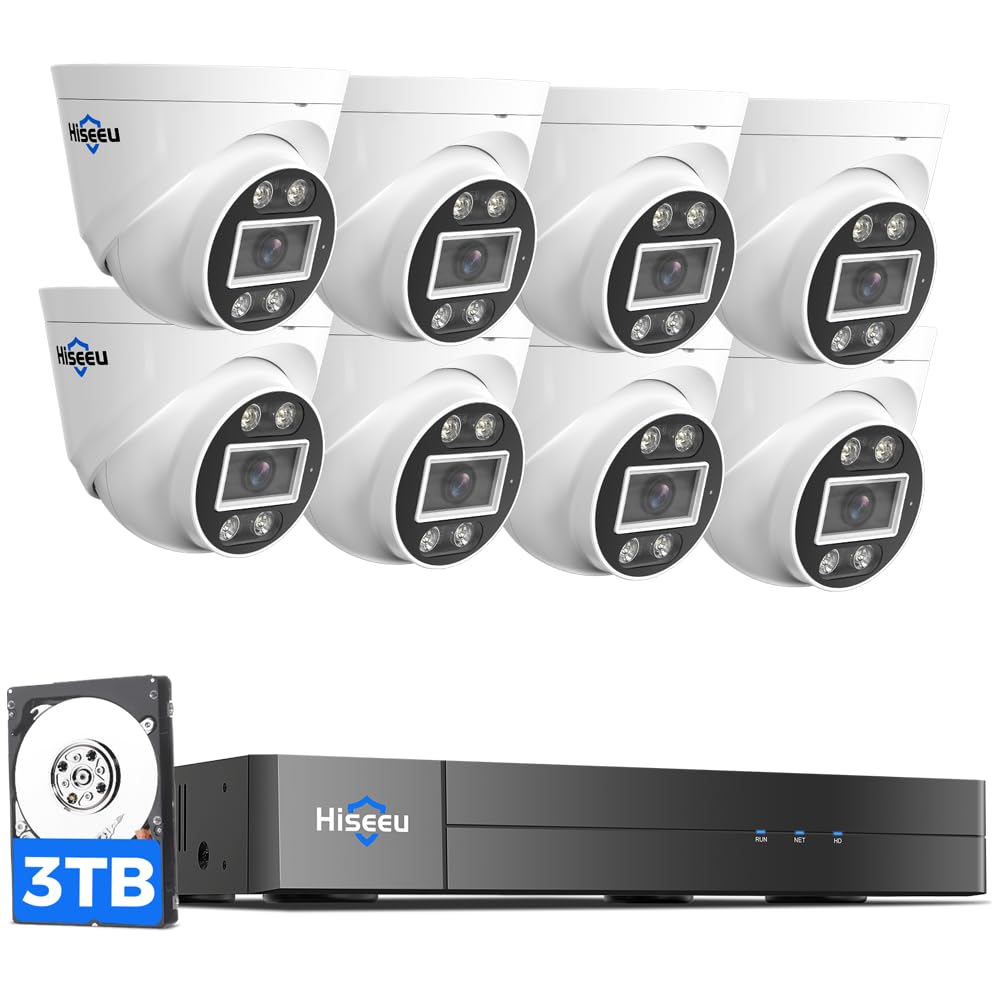 Hiseeu 4K Wired PoE Security Camera System,8 PoE 5MP Cameras Outdoor&Indoor,4K NVR,121° Wide Angle View,Human Vehicle Detect,Color Night Vision,7/24 Record,CCTV Surveillance NVR Kit