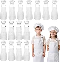Vista 1 de Juego de delantal y gorro de chef para niños, 30 piezas, delantal para niños y niñas, con 2 bolsillos ajustables para cocinar, aula, hornear