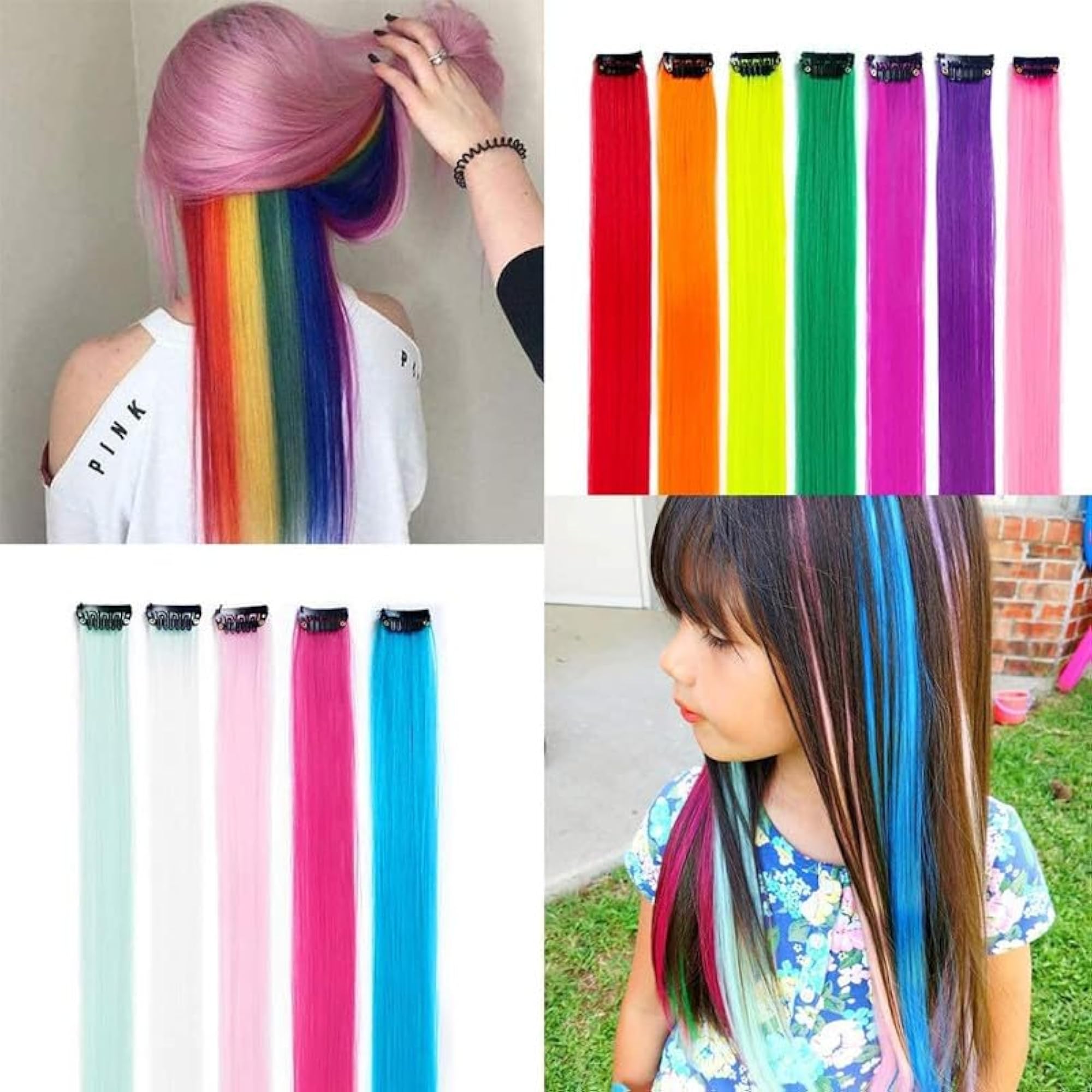 10pcs Colorful Clip Hair Extensions for Women, 22"