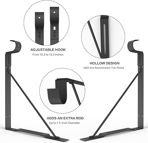 Miniatura 10 de Eau - Estante de armario con gancho ajustable y soportes para barra, 4 paquetes de soporte de barra de armario resistente blanco para almacenamiento