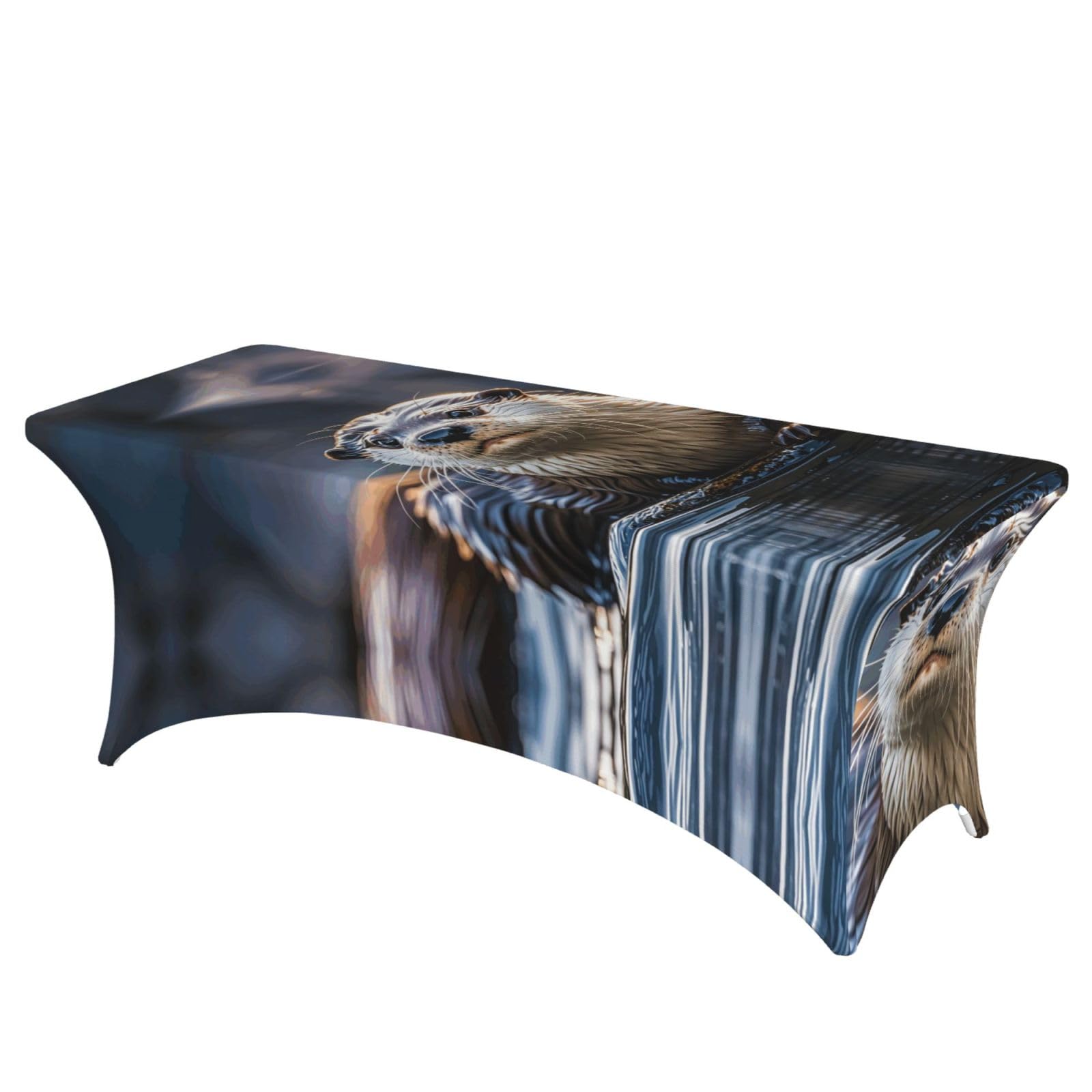 QMKFWT Otters Decorative Tablecloth Protector for Wedding, Banquet & Parties6FT Spandex Rectangle Tablecloths, Stretch Washable Table Cloth Wrinkle Free Patio Table Cover