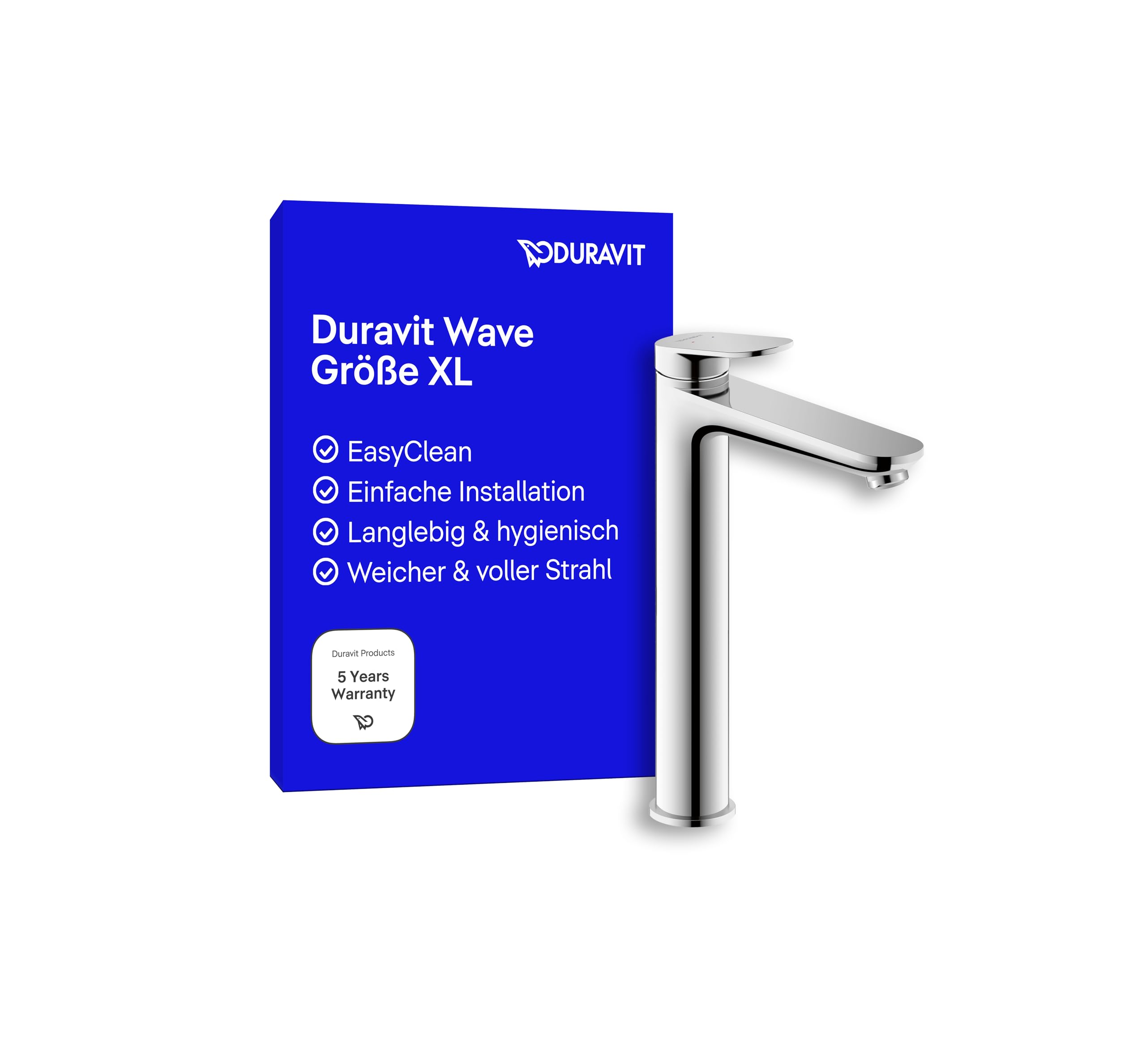 Duravit Wave Waschtischarmatur, Größe XL (Auslauf Höhe 236 mm), Wasserhahn Bad, Armatur Waschbecken, Chrom