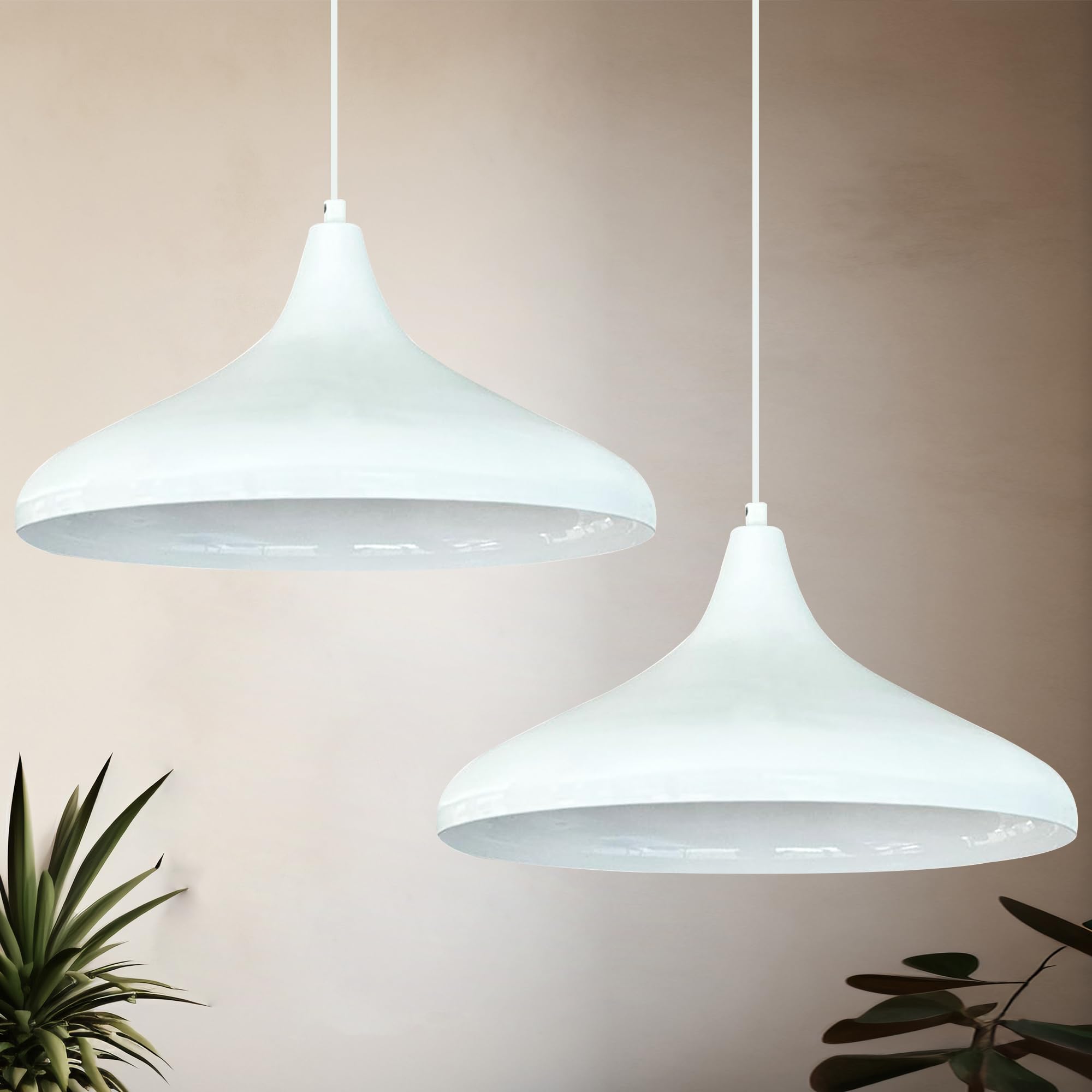 bamyum Champion Set of 2 Vintage Pendant Lights, 35cm Living Room Chandelier, Metal Kitchen Chandelier, E27 Vintage Lamp for Bedroom, Pendant Light for Dining Room, Hallway, White