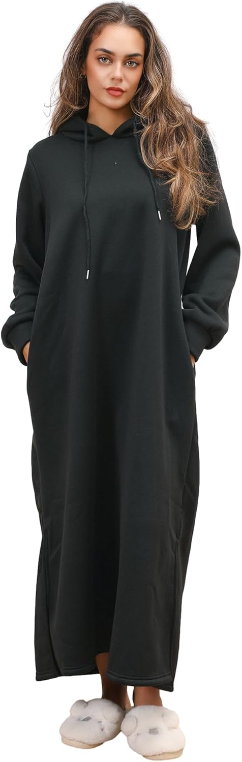 Winter Hoodie Abaya dress for Women - Fleece Lined, with Pockets | Comfortable Muslim Wear