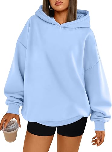 Trendy Queen Sudaderas con capucha de gran tamaño para mujer, cómodas sudaderas de otoño a la moda 2025, trajes casuales de forro polar con bolsillos