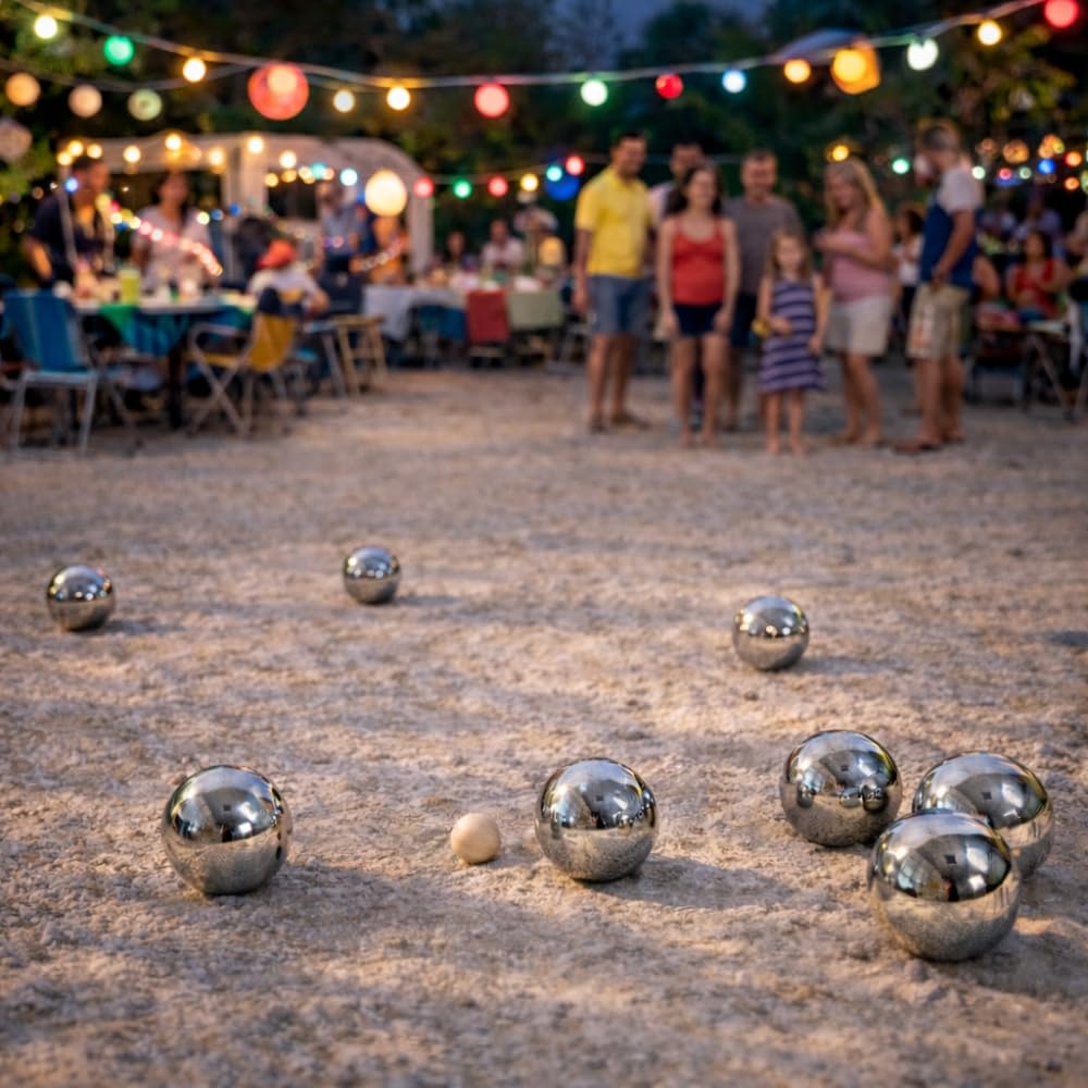 SHOP-STORY Jeu de Pétanque en Métal – 8 Boules avec Housse de Transport, Cochonnet et Cordon de Mesure – Loisirs Extérieurs