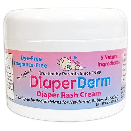 DiaperDerm Baby Diaper Rash Cream Pediatrician Formulated with 5 Ingredients for Gentle, Happy, and Rash-Free Skin Care, 8 oz