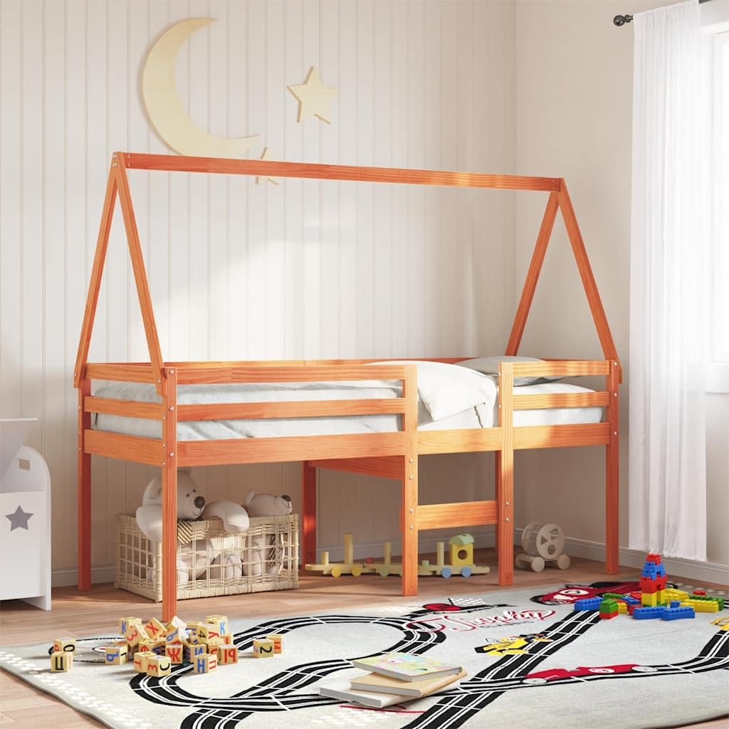Techo para cuna de madera maciza de pino marrón cera, 209 x 95,5 x 88 cm, accesorios de cama para habitación infantil, accesorios de marco de cama, dormitorio, cama, montaje, estabilización