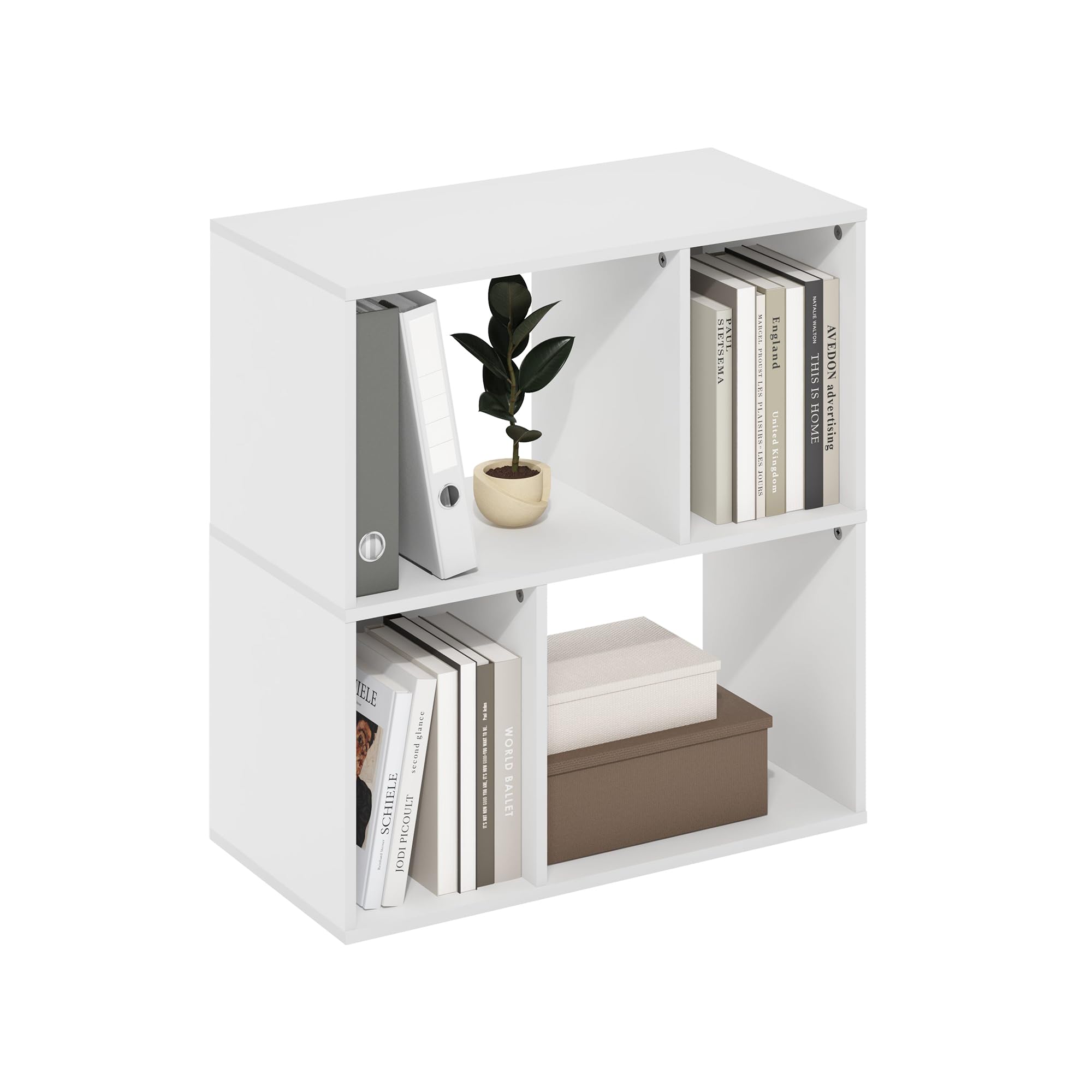 Furinno DALY Étagère, Bibliothèque À 4 Cubes, Étagère De Rangement Cubique avec Compartiments Irréguliers, 29,7 X 60 X 62,7 Cm, pour Salon, Chambre, Bureau, Blanc